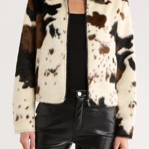 Bernardo (Nordstrom)  Brown and White Cow print Fur Jacket Size XL NWT